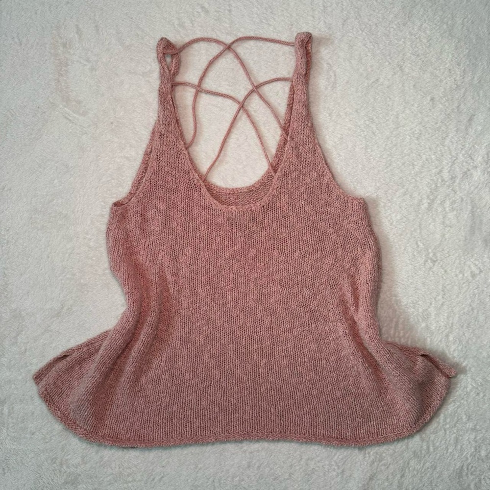 AE Pink Knit Tank Top with Cross Back Design - Picture 7 of 9